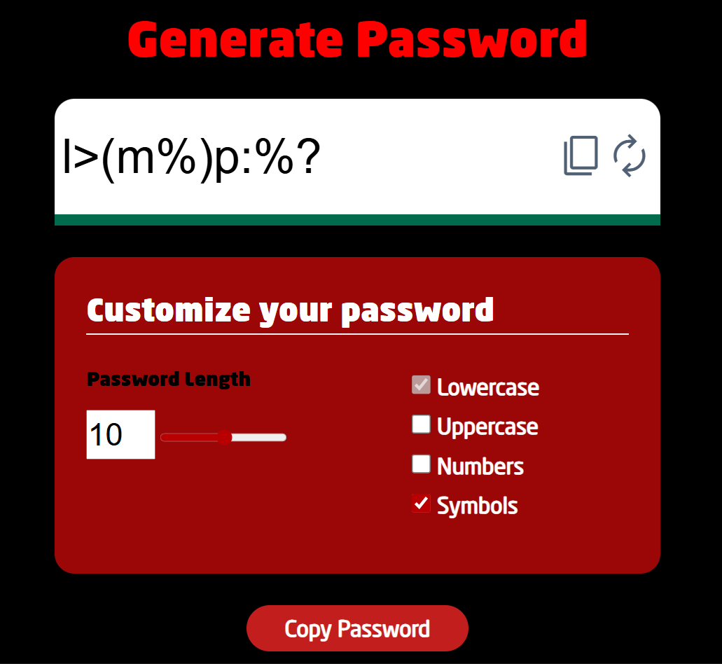 Generate strong password screenshot